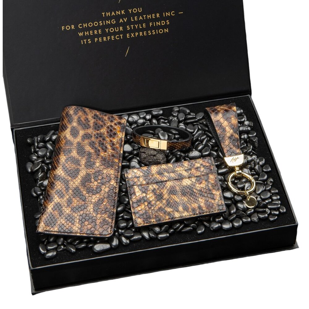 Luxury Python Leather Gift Set – Handmade & Elegant - Black & Gold